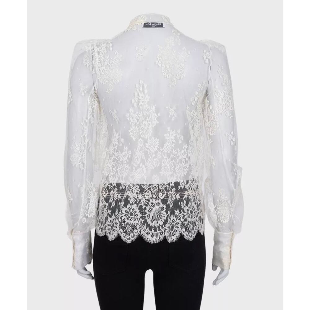 Christian Dior Vintage White Sheer Tie Neck Blouse Long Sleeve S - Picture 3 of 5